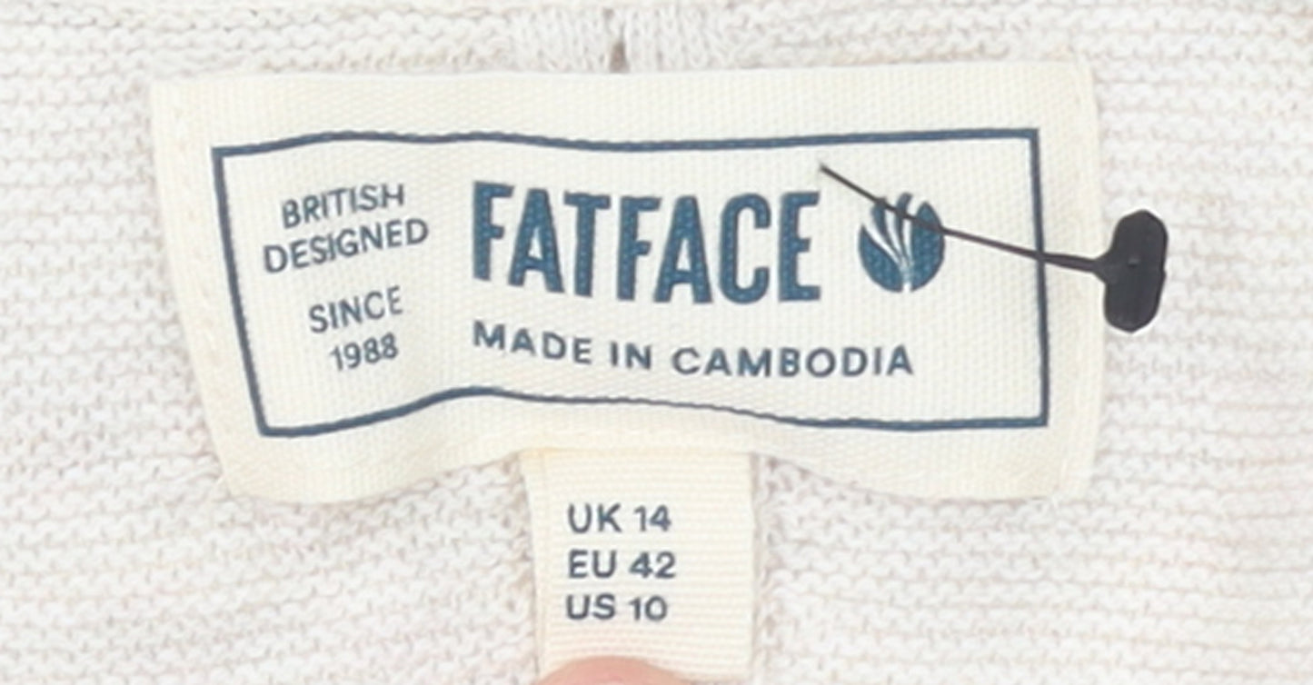 FatFace Women’s Beige Cotton V-Neck Button Cardigan Size 14