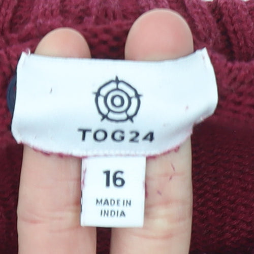 TOG24 Women's Red Cable Knit Cotton Jumper Size 16
