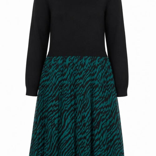 Oasis Women Black Green Animal Print Knit Midi Jumper Dress Size L