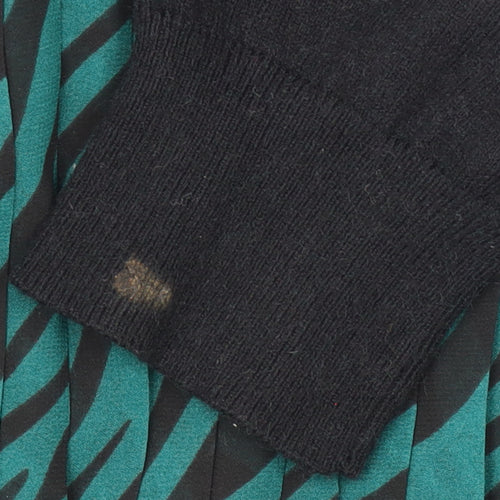 Oasis Women Black Green Animal Print Knit Midi Jumper Dress Size L