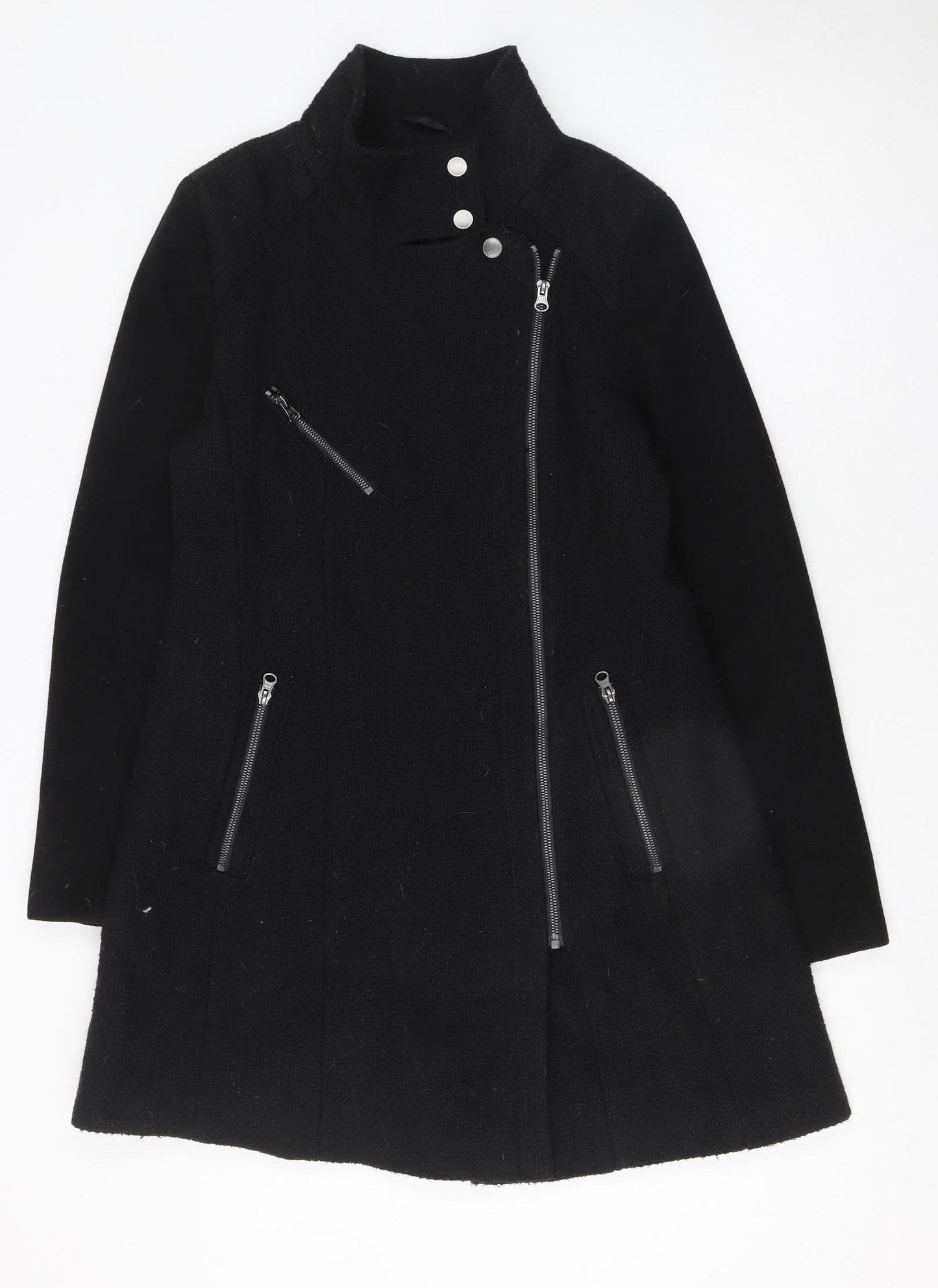 Next Women’s Black Wool Blend Military Zip Coat Size 14