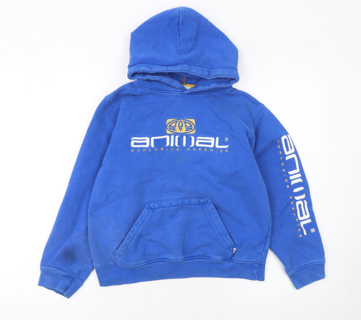Animal Boys Blue Pullover Hoodie M Graphic Logo Cotton Sweatshirt