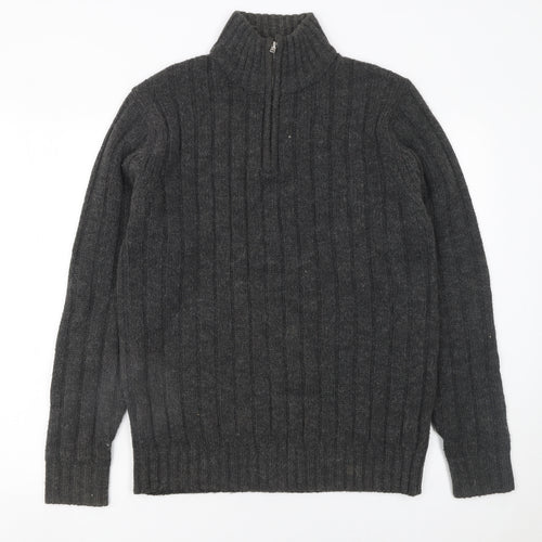 Onfire Men Grey 1/2 Zip High Neck Knit Jumper Size M