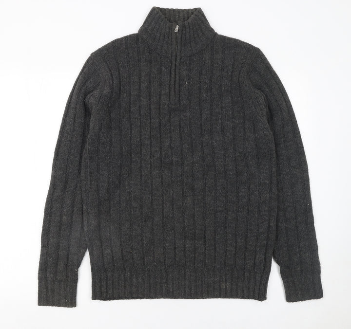 Onfire Men Grey 1/2 Zip High Neck Knit Jumper Size M