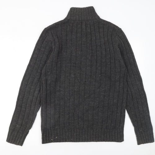 Onfire Men Grey 1/2 Zip High Neck Knit Jumper Size M