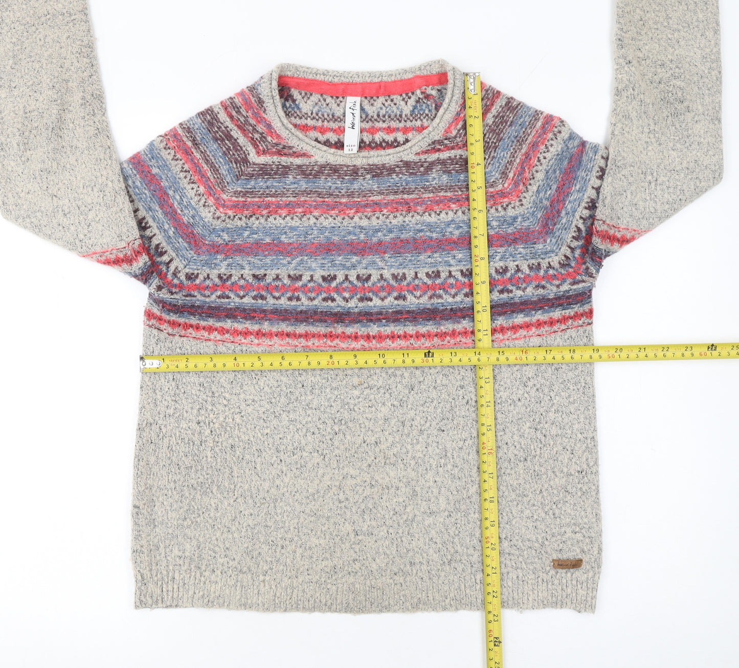 Weird Fish Women’s Beige Fair Isle Knit Jumper Size 12