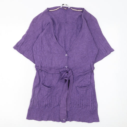 Club West Women’s Purple Short Sleeve Belted Knit Cardigan M