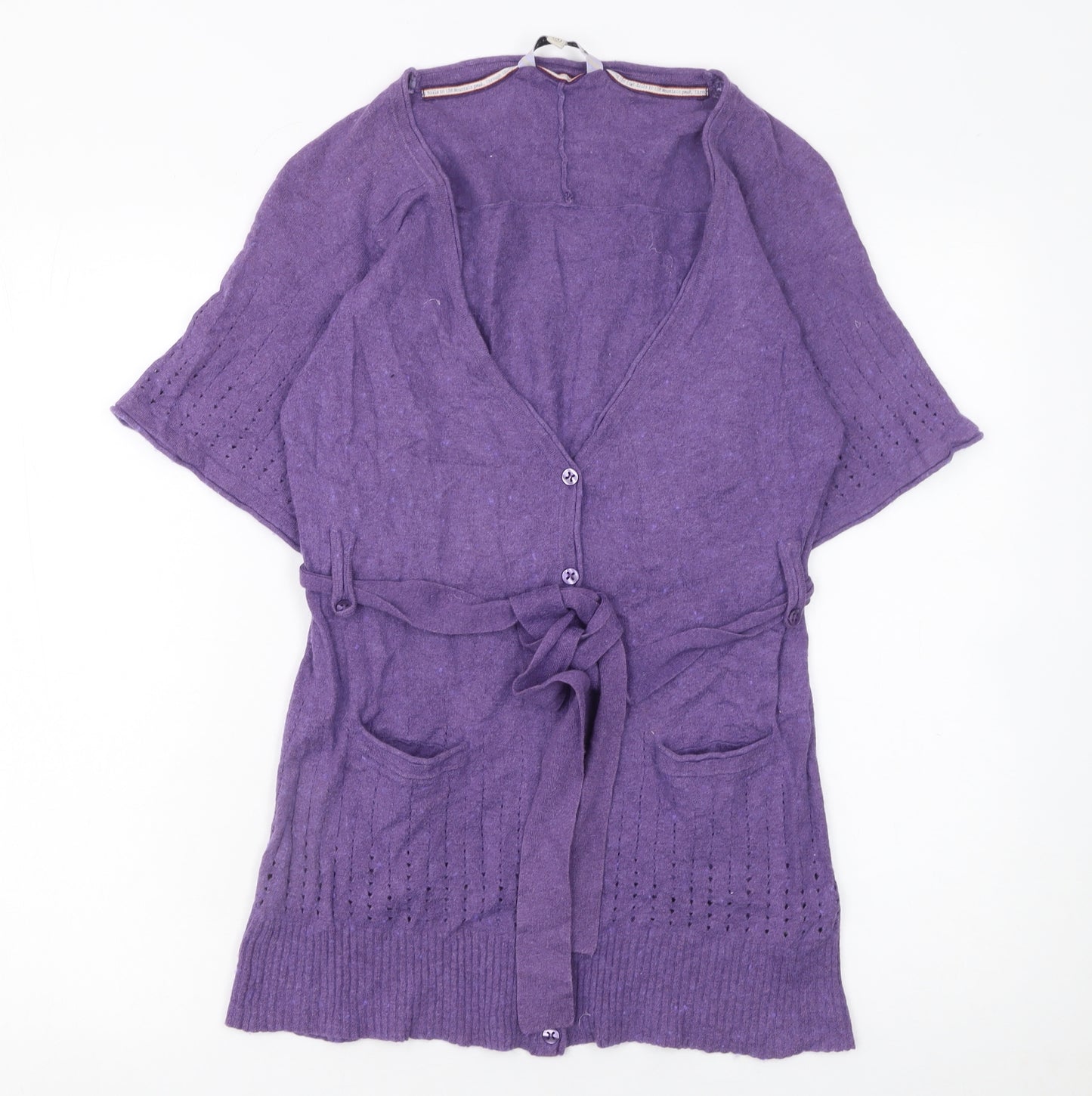 Club West Women’s Purple Short Sleeve Belted Knit Cardigan M