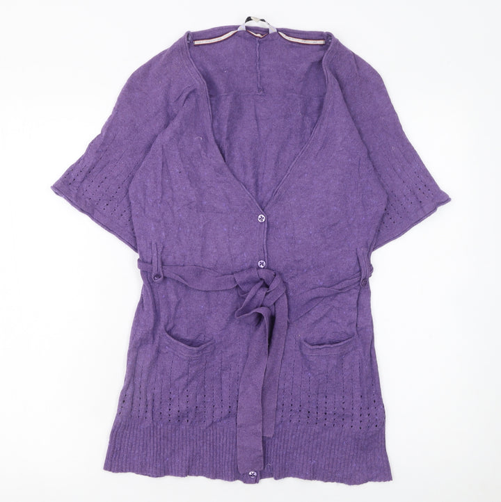 Club West Women’s Purple Short Sleeve Belted Knit Cardigan M