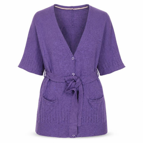 Club West Women’s Purple Short Sleeve Belted Knit Cardigan M