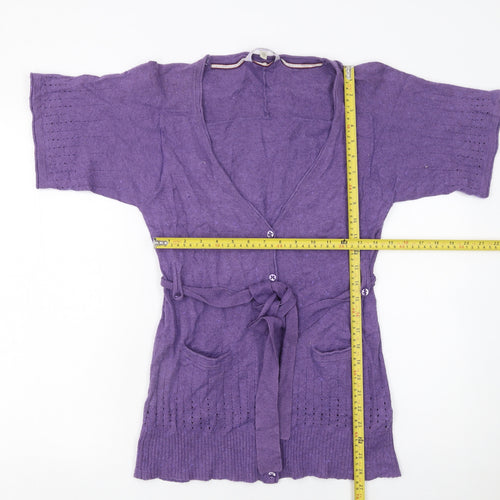 Club West Women’s Purple Short Sleeve Belted Knit Cardigan M