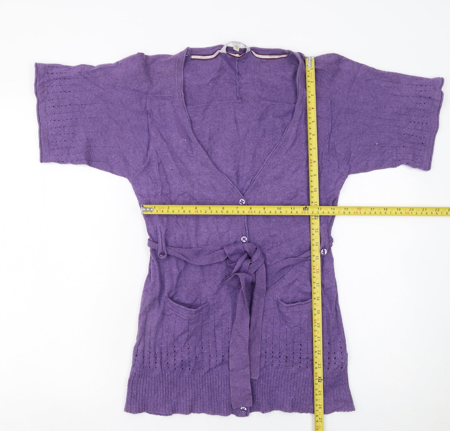 Club West Women’s Purple Short Sleeve Belted Knit Cardigan M