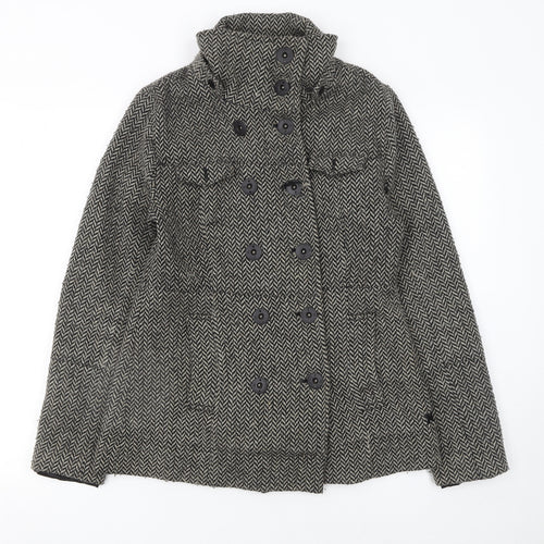 Hurley Women's Grey Wool Blend Herringbone Pea Coat Size M