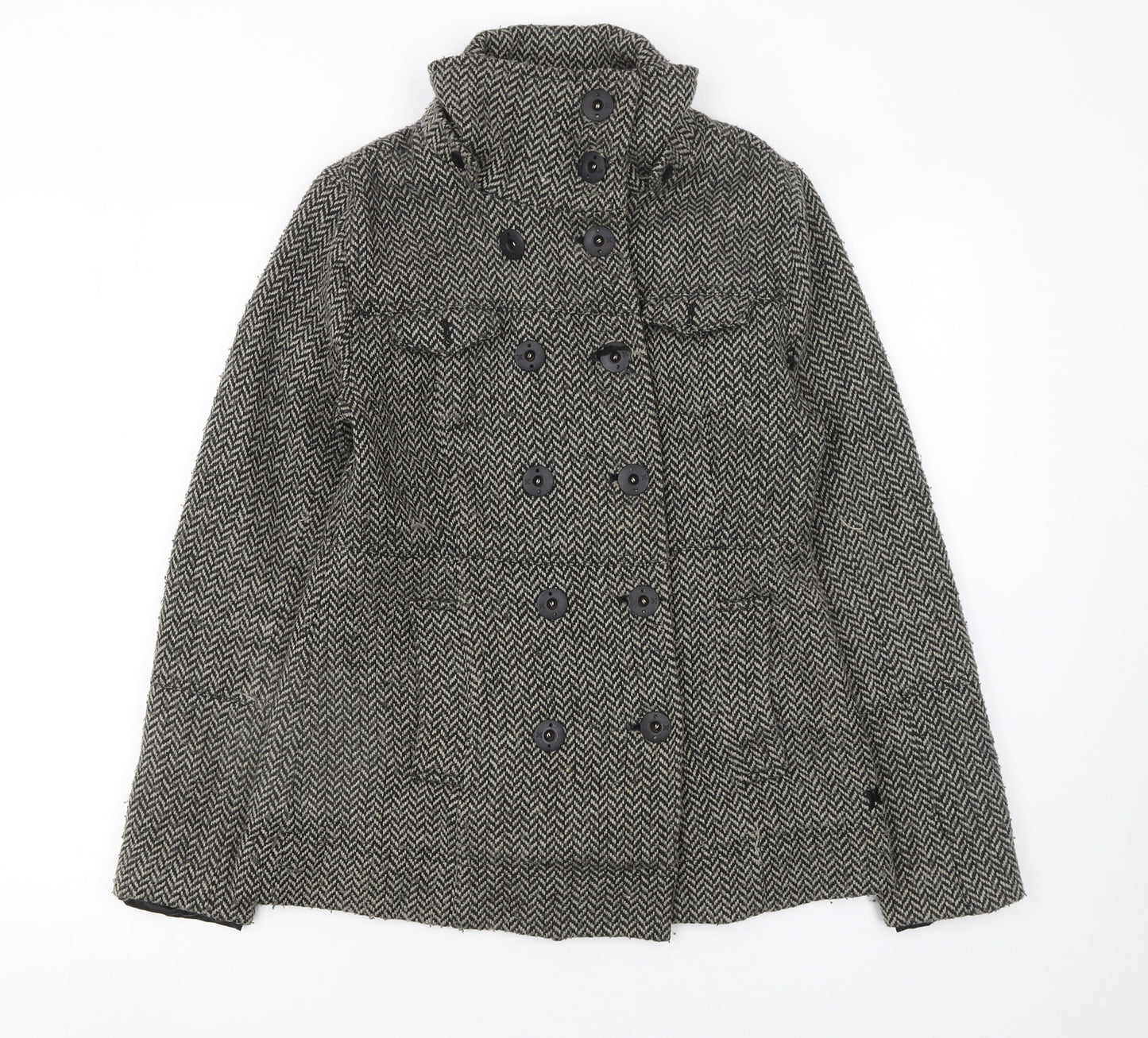 Hurley Women's Grey Wool Blend Herringbone Pea Coat Size M