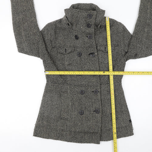 Hurley Women's Grey Wool Blend Herringbone Pea Coat Size M