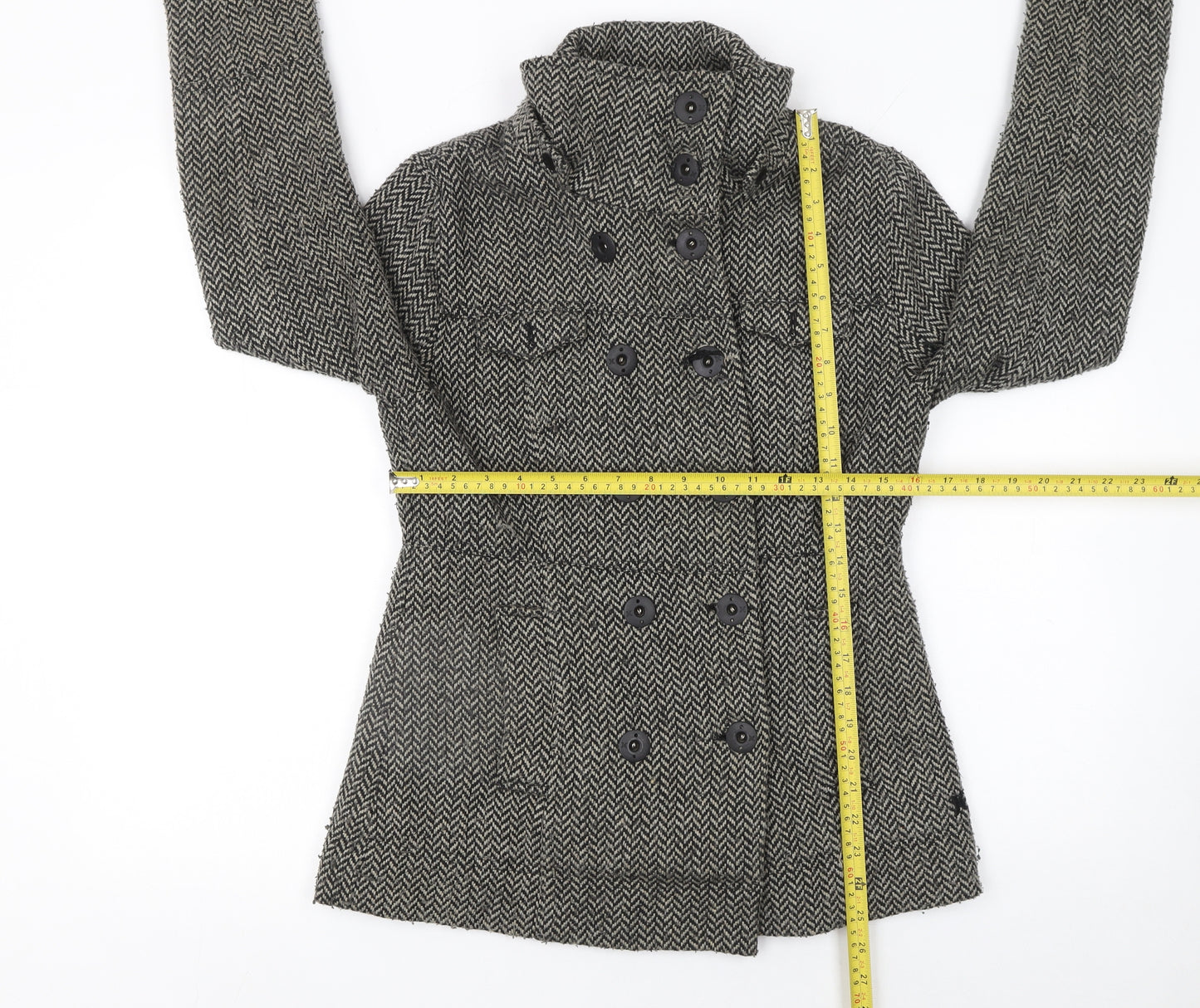Hurley Women's Grey Wool Blend Herringbone Pea Coat Size M