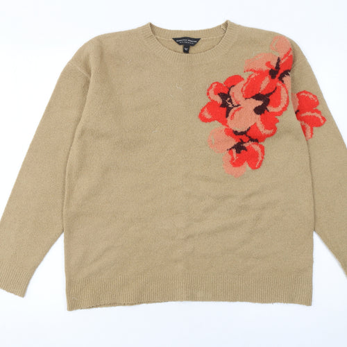 Dorothy Perkins Women Beige Floral Pullover Jumper UK 14