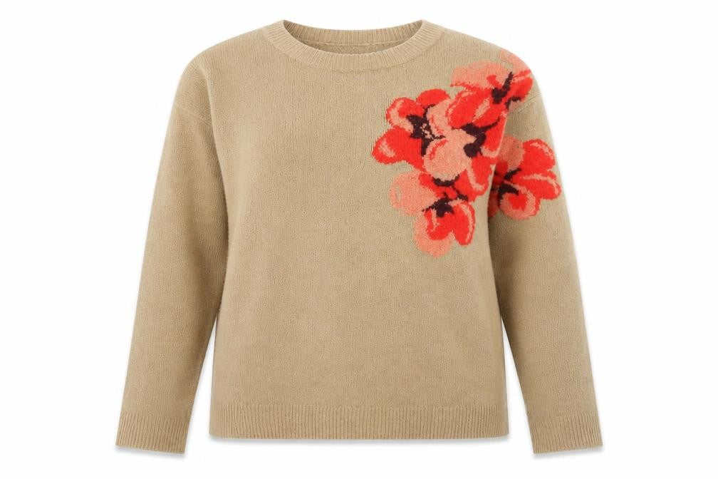 Dorothy Perkins Women Beige Floral Pullover Jumper UK 14