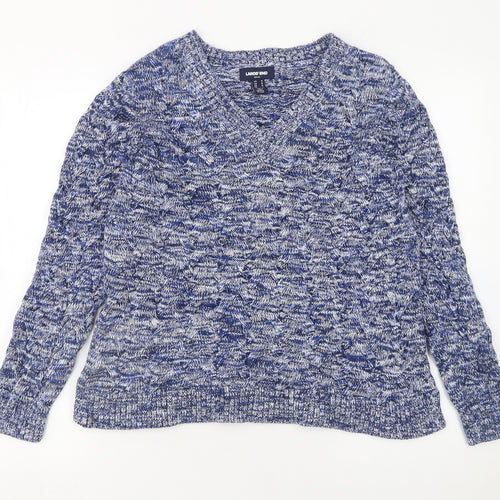 Lands' End Women's Blue V-Neck Cotton Knit Jumper Size M