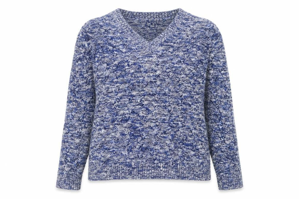 Front view of Lands' End Women's Blue V-Neck Cotton Knit Jumper, size M