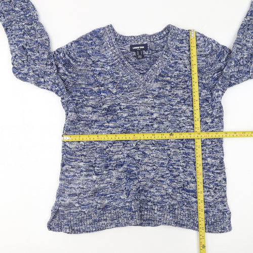 Lands' End Women's Blue V-Neck Cotton Knit Jumper Size M