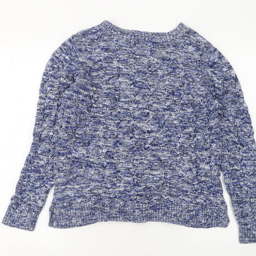 Lands' End Women's Blue V-Neck Cotton Knit Jumper Size M