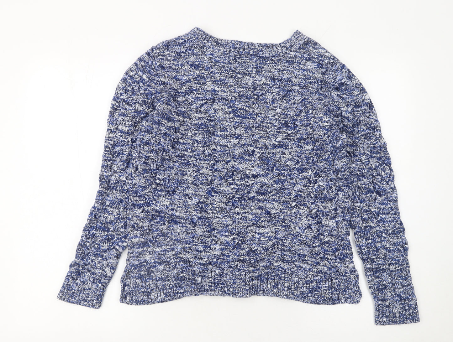 Lands' End Women's Blue V-Neck Cotton Knit Jumper Size M
