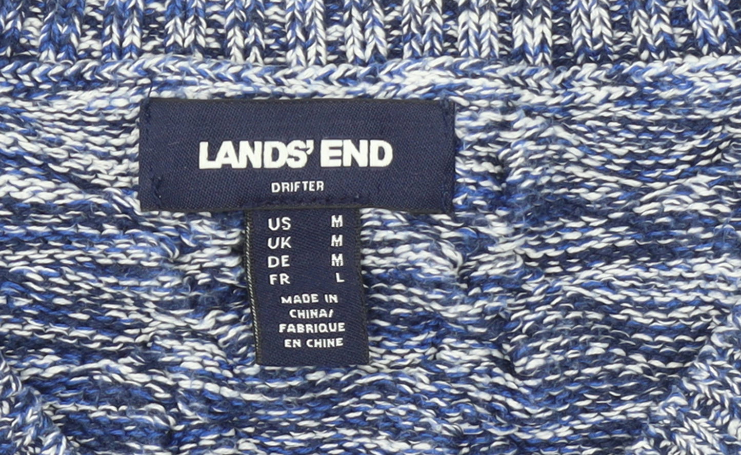 Lands' End Women's Blue V-Neck Cotton Knit Jumper Size M