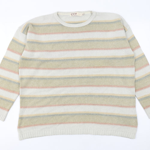 EWM Women’s Multicoloured Striped Cotton Blend Pullover Jumper Size 18