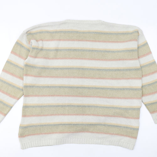 EWM Women’s Multicoloured Striped Cotton Blend Pullover Jumper Size 18