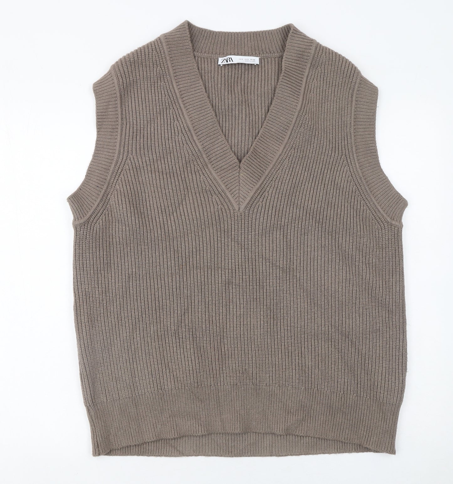 Zara Women Brown Sleeveless V-Neck Knit Vest Jumper Size S