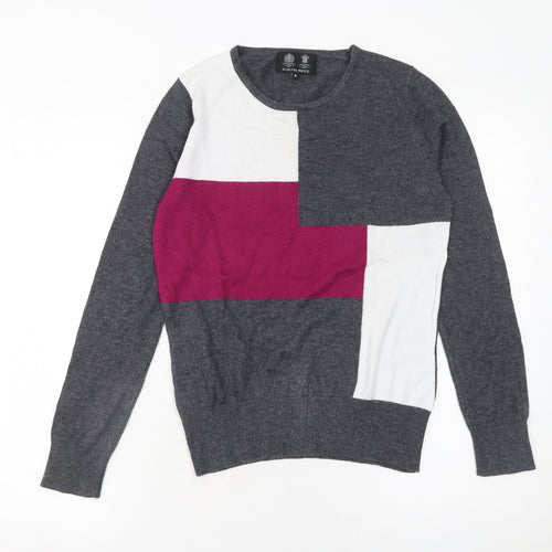 Austin Reed Women's Grey Geometric Wool Blend Crew Neck Jumper Size S