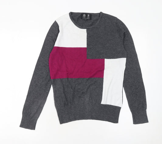 Austin Reed Women's Grey Geometric Wool Blend Crew Neck Jumper Size S