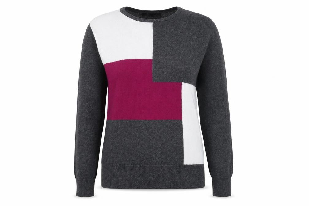 Front view of Austin Reed Women's Grey Geometric Wool Blend Crew Neck Jumper, size S