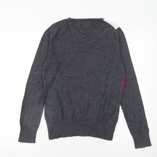 Austin Reed Women's Grey Geometric Wool Blend Crew Neck Jumper Size S