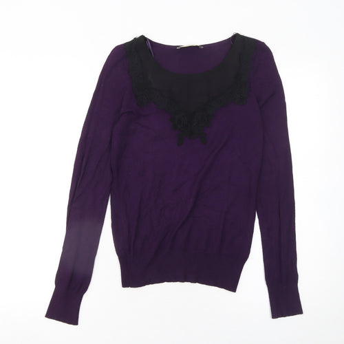 Oasis Women's Purple Lace Scoop Neck Long Sleeve Pullover Jumper XS