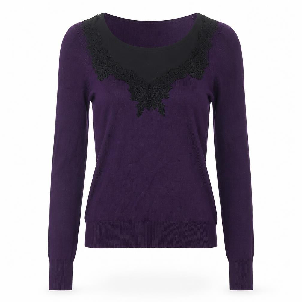 Oasis Women's Purple Lace Scoop Neck Long Sleeve Pullover Jumper XS
