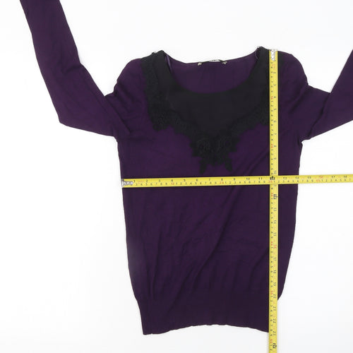 Oasis Women's Purple Lace Scoop Neck Long Sleeve Pullover Jumper XS