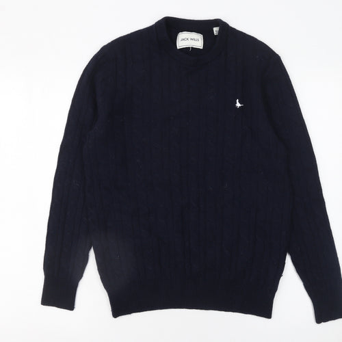 Jack Wills Men's Blue Cable-Knit Wool Jumper M Crew Neck Pullover