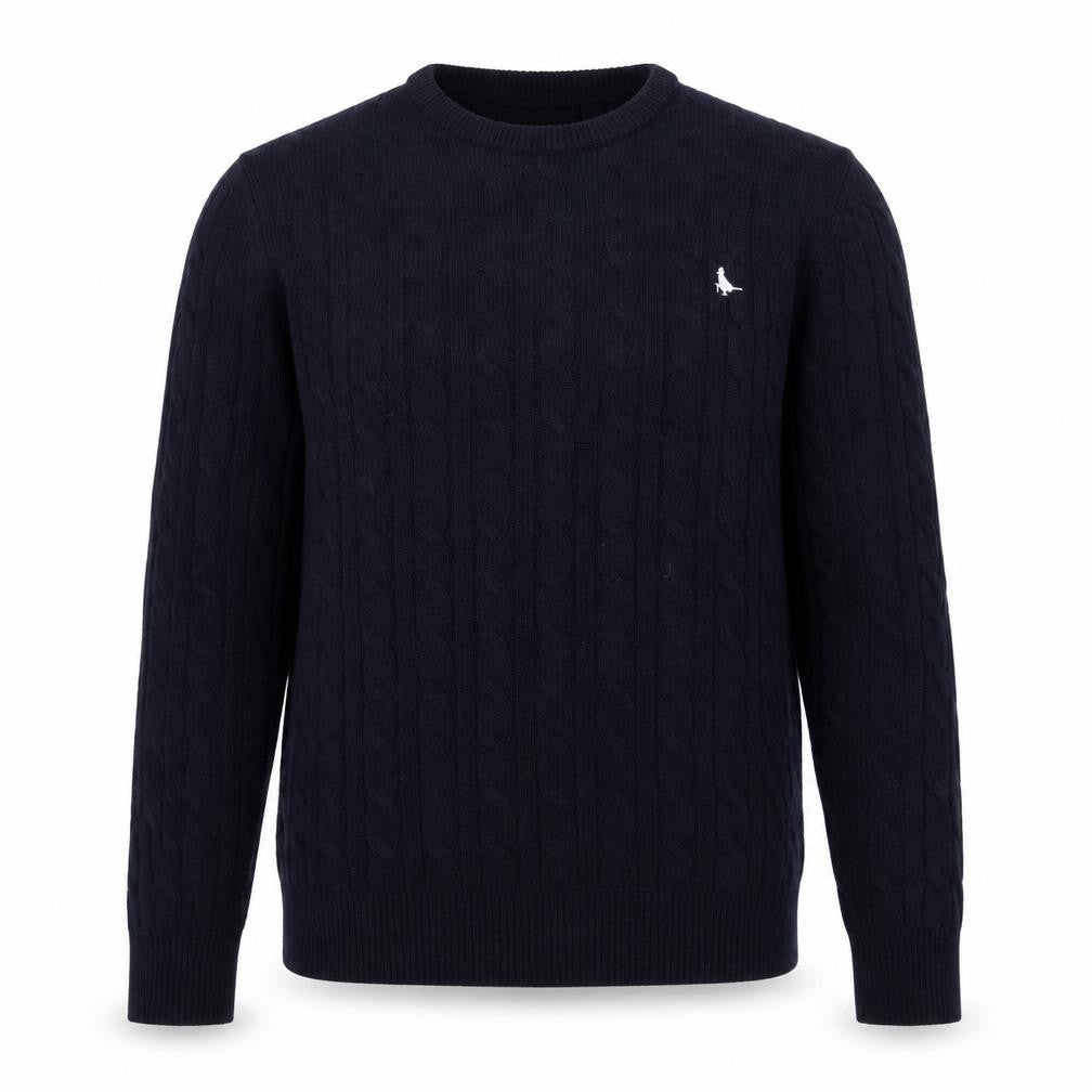 Front view of Jack Wills Men's Blue Cable-Knit Wool Jumper M Crew Neck Pullover