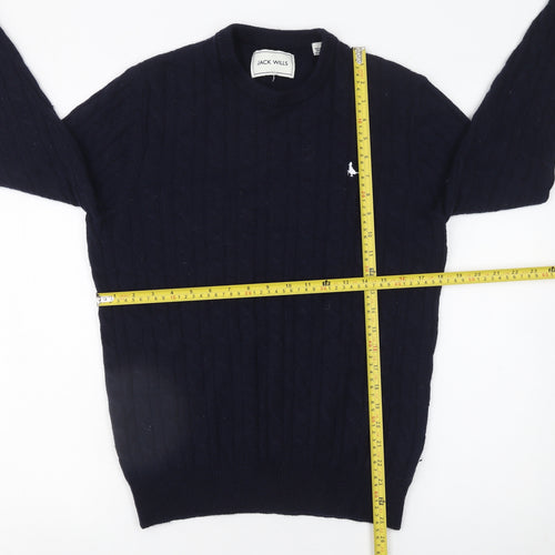 Jack Wills Men's Blue Cable-Knit Wool Jumper M Crew Neck Pullover