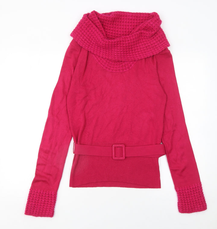 Bay Womens Pink Cowl Neck Belted Pullover Jumper Size 12