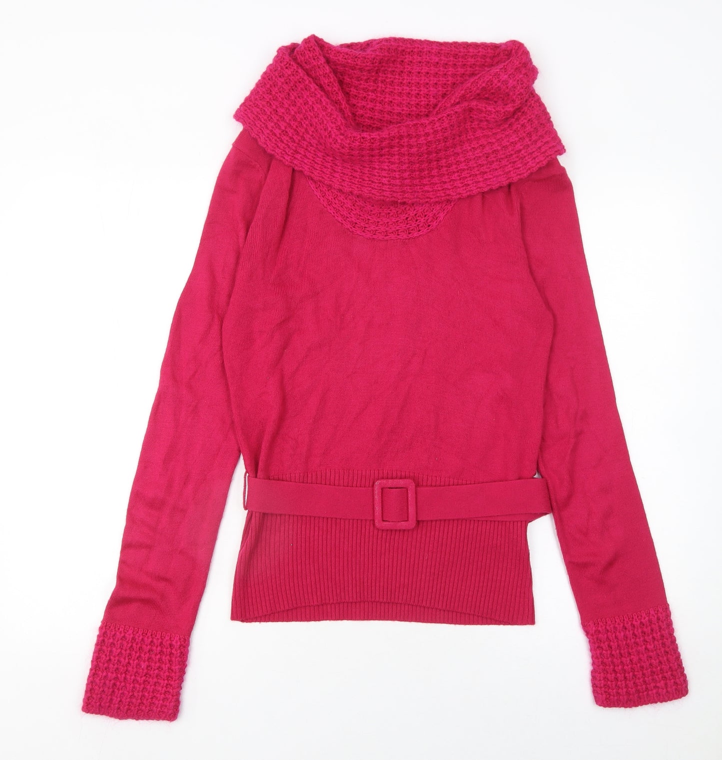 Bay Womens Pink Cowl Neck Belted Pullover Jumper Size 12