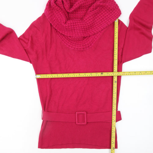 Bay Womens Pink Cowl Neck Belted Pullover Jumper Size 12