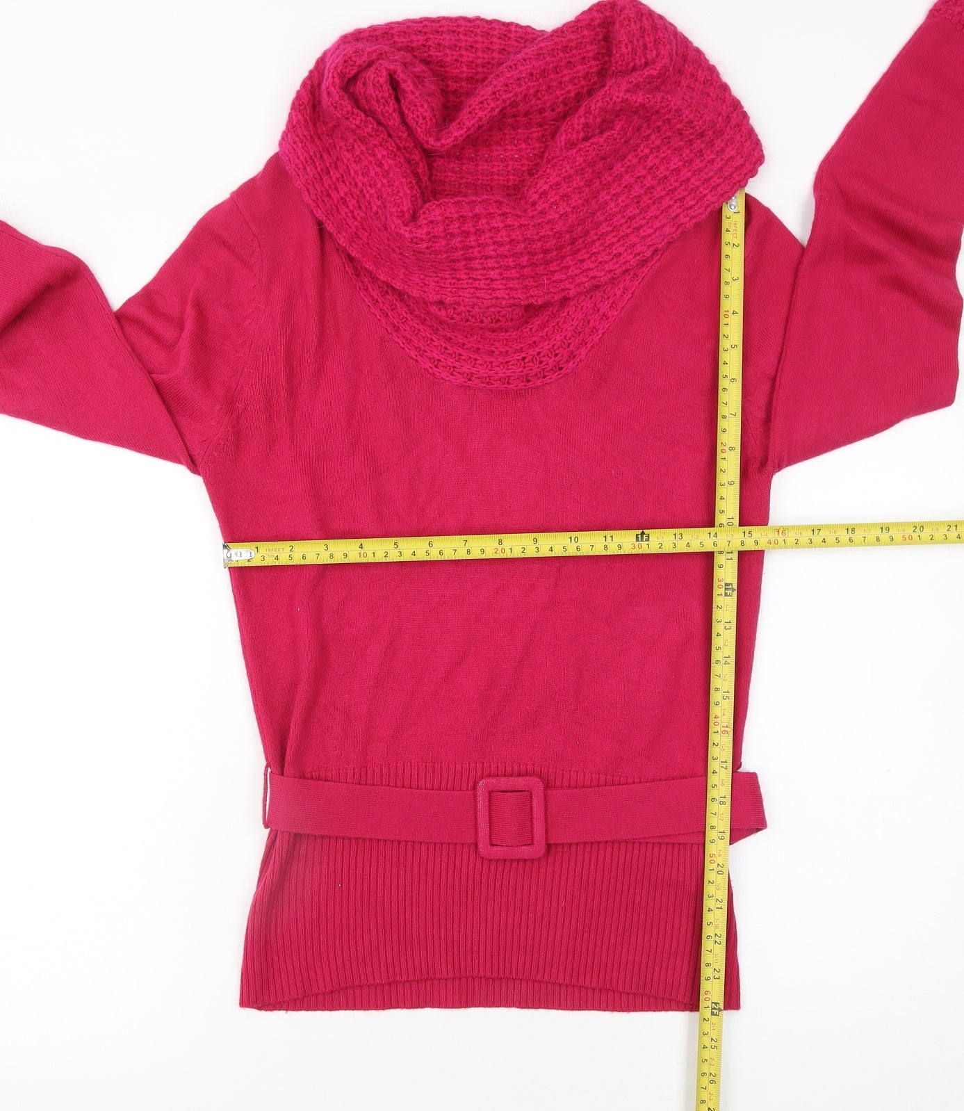 Bay Womens Pink Cowl Neck Belted Pullover Jumper Size 12