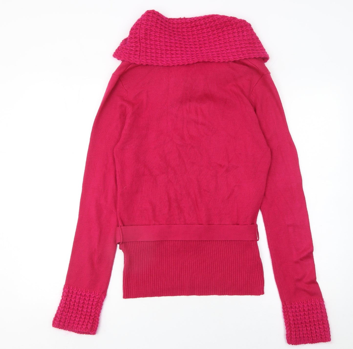 Bay Womens Pink Cowl Neck Belted Pullover Jumper Size 12