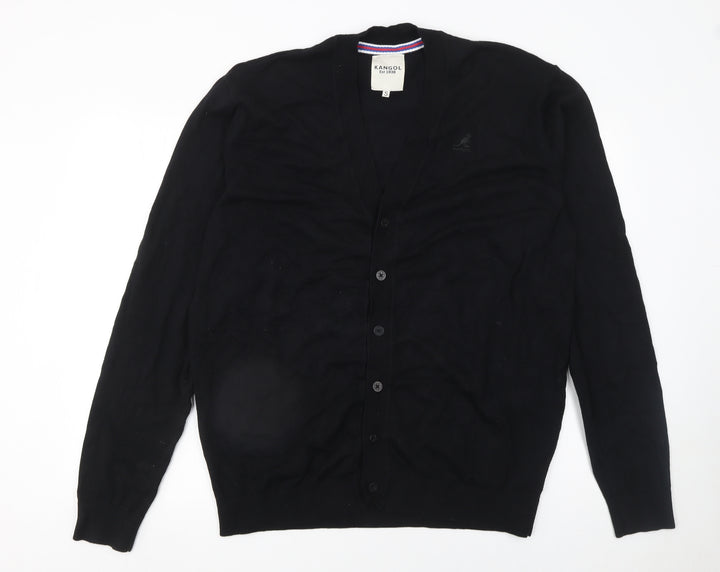 Kangol Men's Black Cotton Knit V-Neck Cardigan S