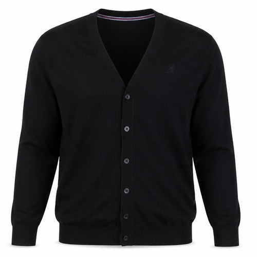 Kangol Men's Black Cotton Knit V-Neck Cardigan S