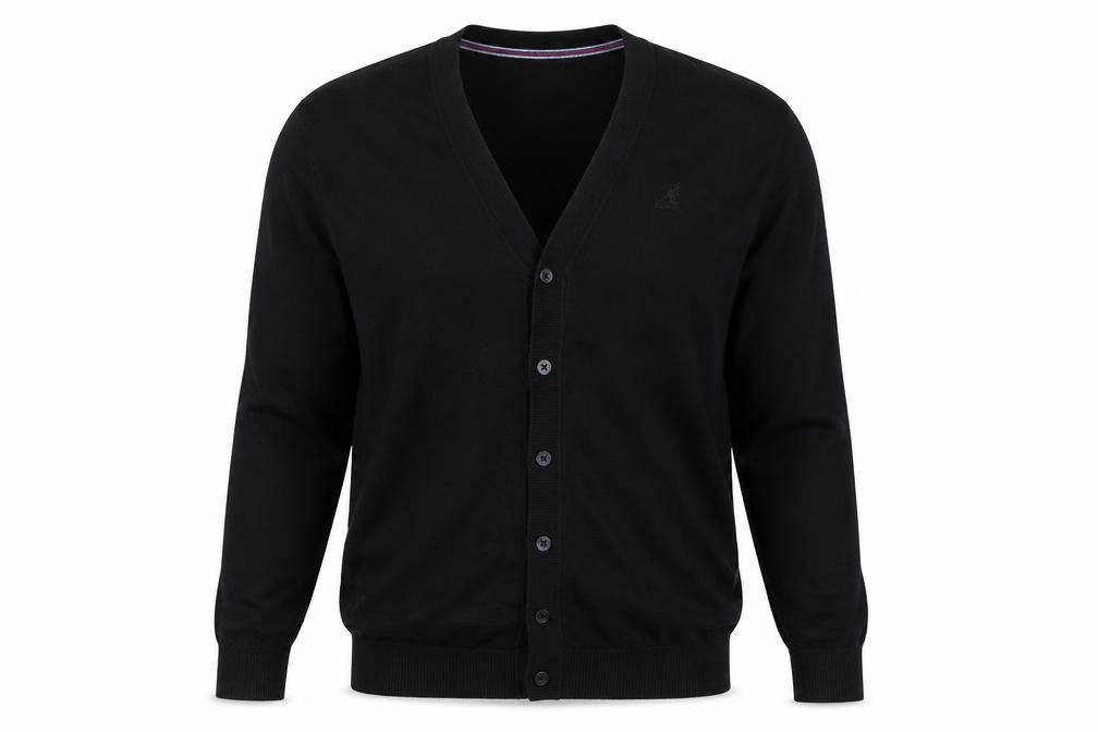 Kangol Men's Black Cotton Knit V-Neck Cardigan S