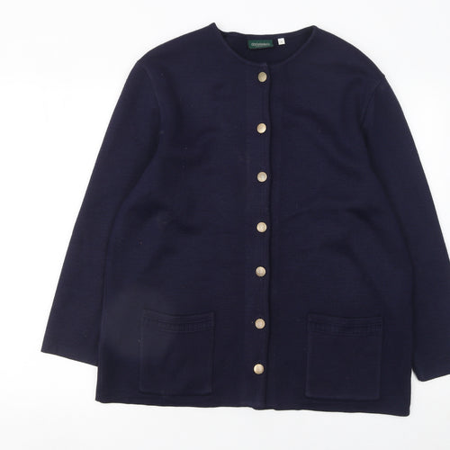Canda Women’s Blue Cardigan L Knit Button Front Crew Neck Wool Blend